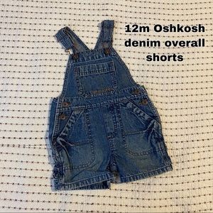 Genuine Kids Oshkosh 12 month denim overall shorts, medium wash denim